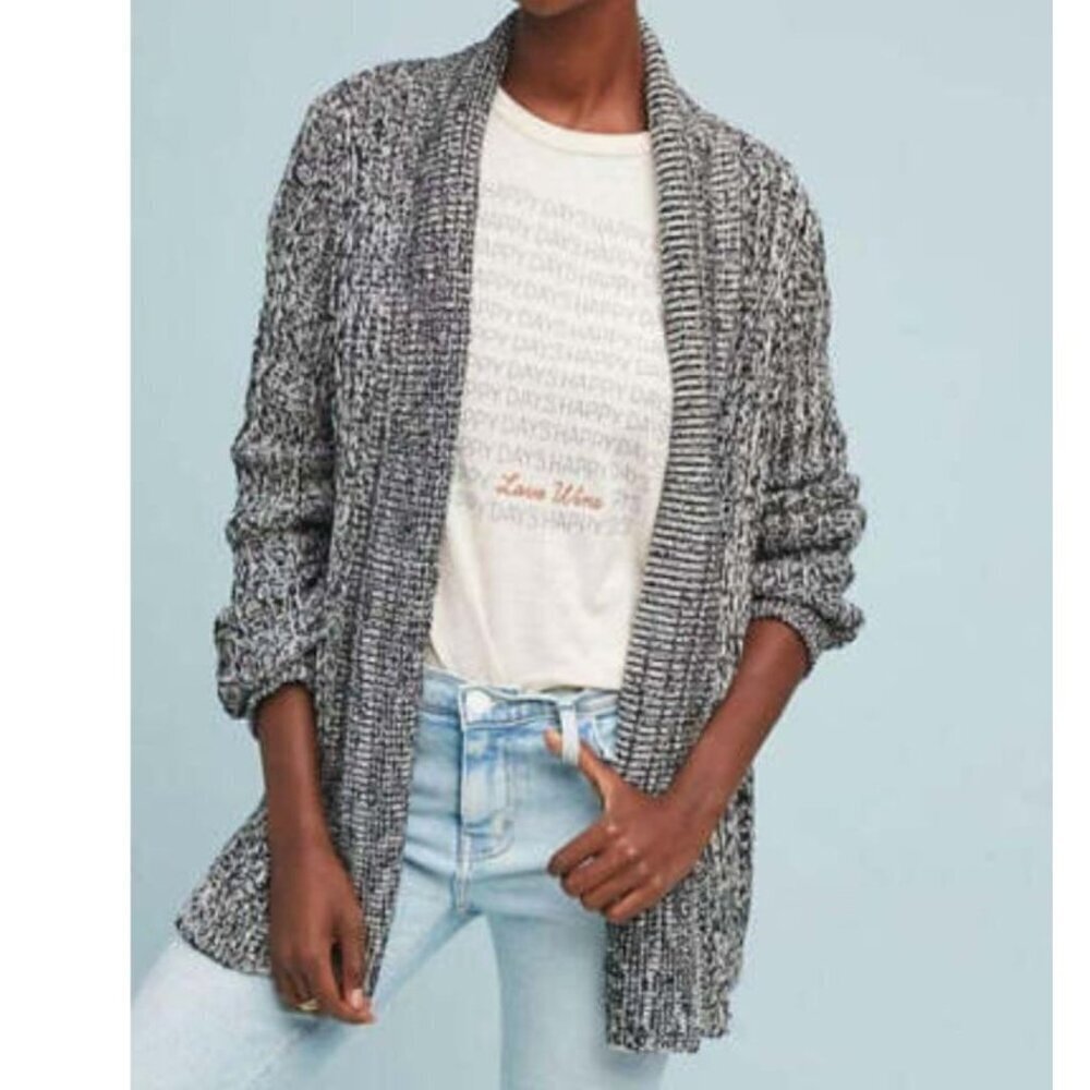 Anthropologie Cotton Cardigan Sweater Womens XS Gray Shawl Collar Open Front